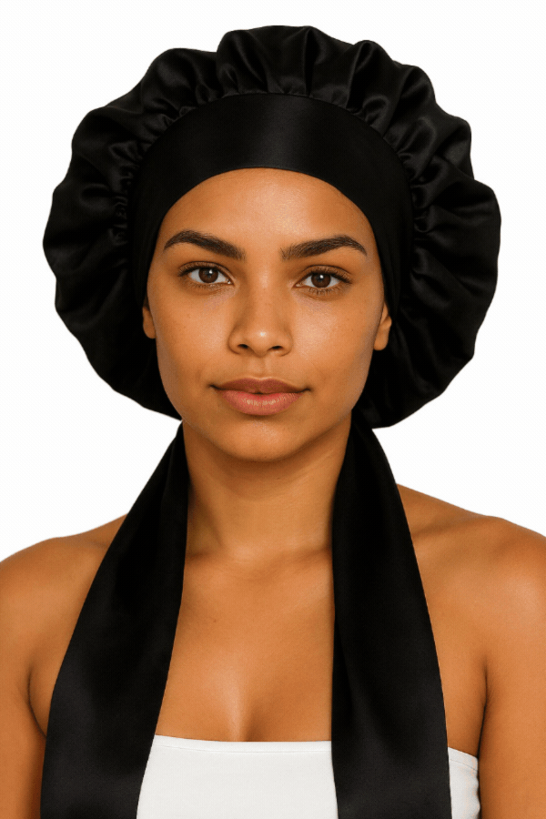 Silk Beanie & Sleep Mask - black silk set