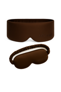 Två silkessovmasker i brun, 100 % silke – ett set med en mindre och en större mask som blockerar ljus för ostörd sömn.