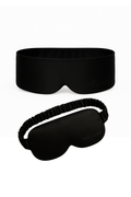 Två silkessovmasker i svart, 100 % silke – blockerar ljus och ger komfort för ostörd sömn.